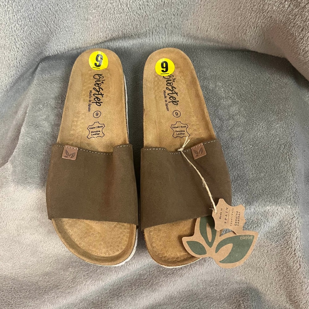 Biostep Suede Sandals Womens 9 Leather Slides Brown Made in Spain